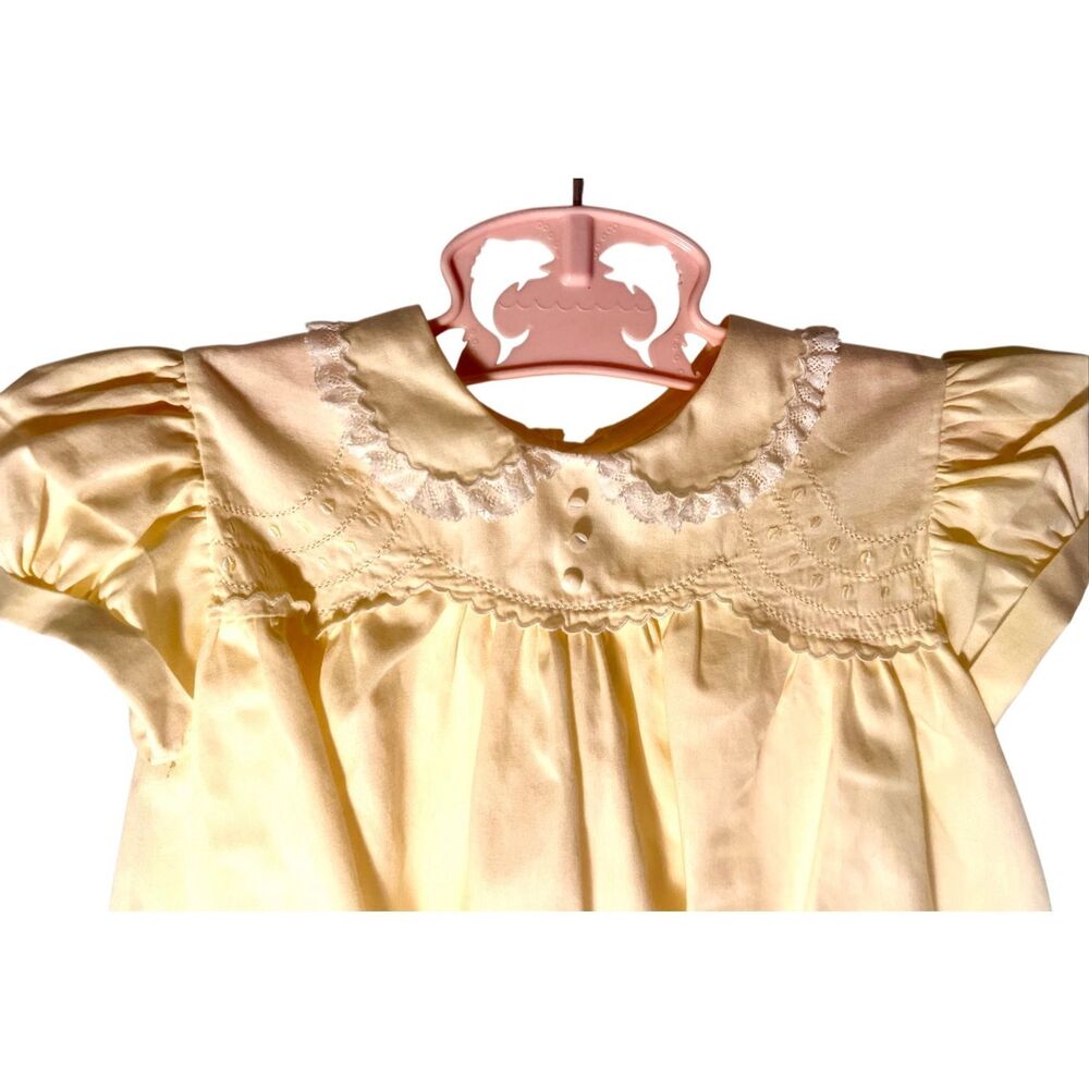 Vintage 1960s TINY TOTS ORIGINAL Yellow Girl's Infants Dress - Handmade 6-12Mths